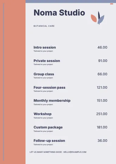Botanical care · Modern price list template