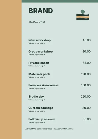 Coastal living · Frame price list template