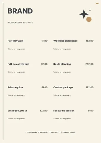 Independent business · Classic price list template
