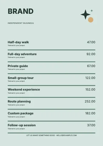 Independent business · Column price list template
