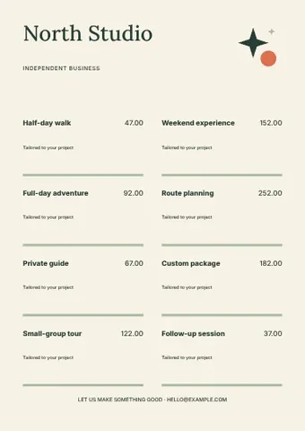 Independent business · Contour price list template