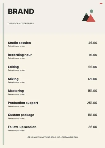 Outdoor adventures · Medallion price list template
