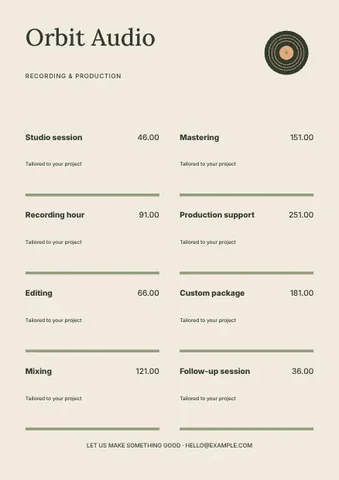 Music · Editorial price list template
