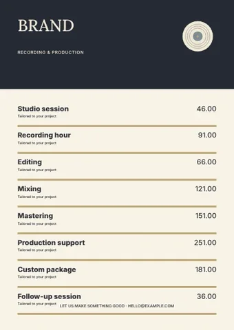 Music · Elegant price list template