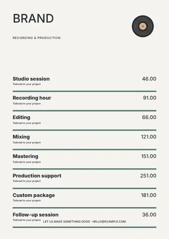 Music · Minimal price list template