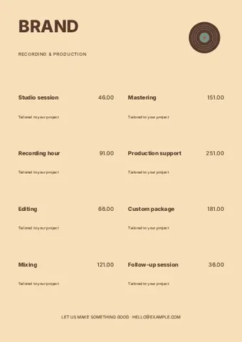 Music · Retro price list template