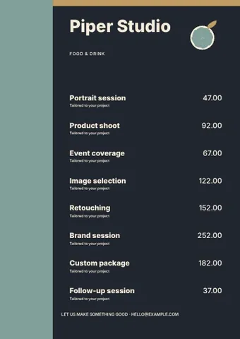 Food & drink · Frame price list template