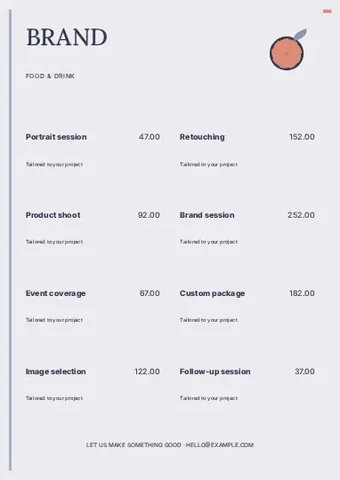 Food & drink · Signal price list template