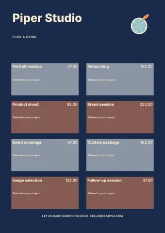 Food & drink · Typographic price list template
