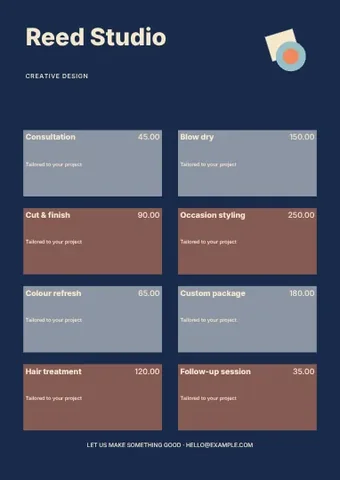 Creative design · Typographic 2 price list template
