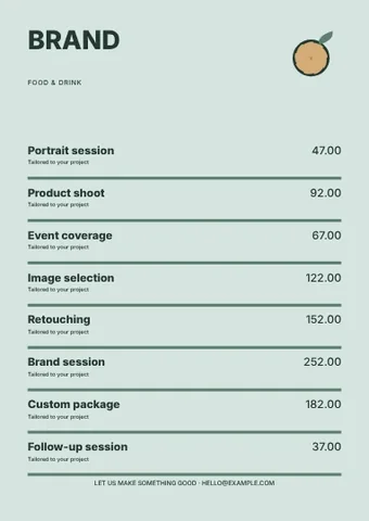 Food & drink · Column price list template