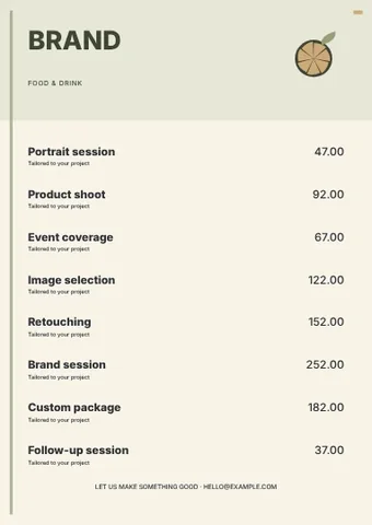 Food & drink · Medallion price list template