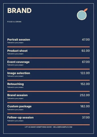Food & drink · Spectrum price list template