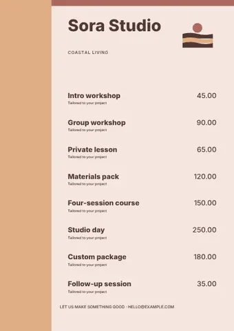 Coastal living · Frame 2 price list template