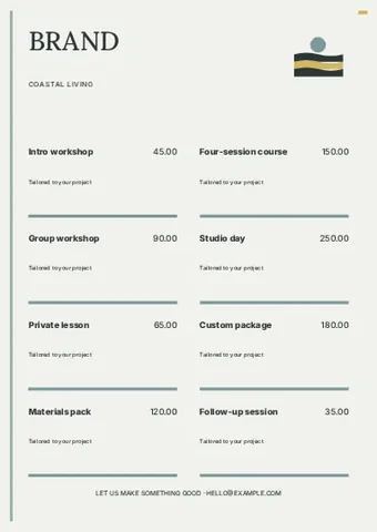 Coastal living · Linework price list template