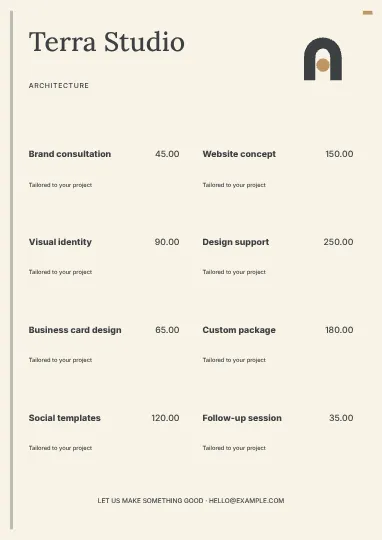 Architecture · Signal price list template