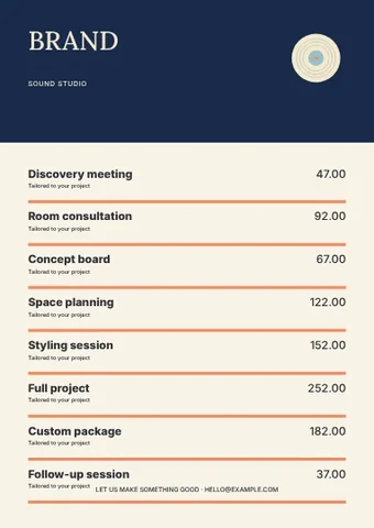 Sound studio · Studio price list template