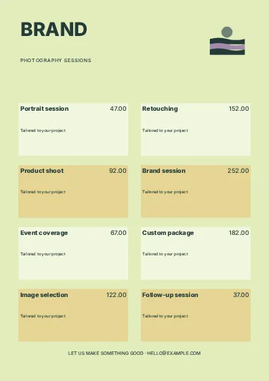 Photography · Geometric price list template