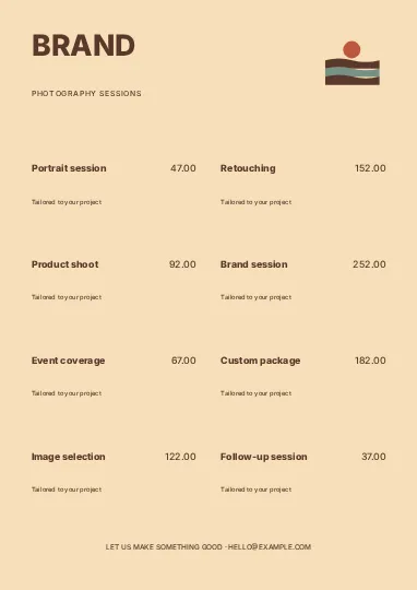 Photography · Retro price list template