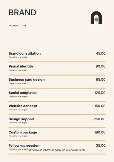 Architecture · Gallery 2 price list template