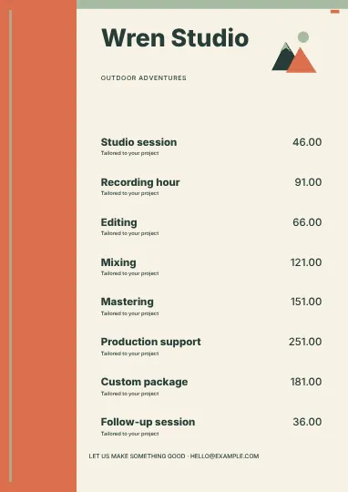 Outdoor adventures · Modern price list template