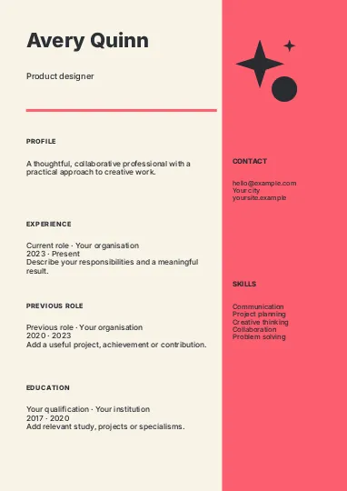 Product · Bold resume template