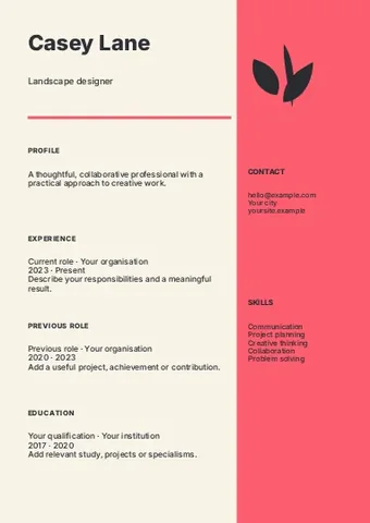 Landscape · Bold resume template