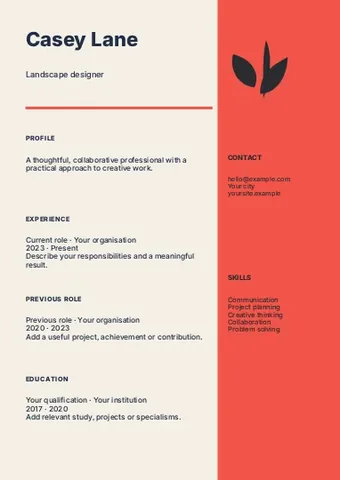 Landscape · Swiss resume template