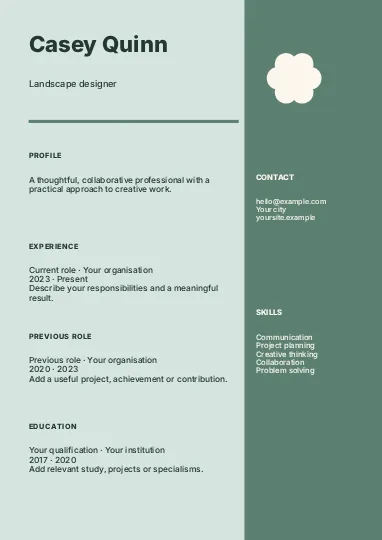 Landscape designer · Column 2 resume template