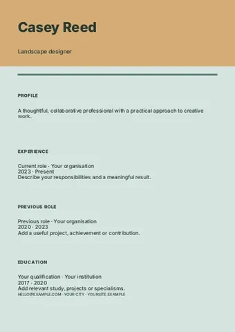 Landscape designer · Frame resume template