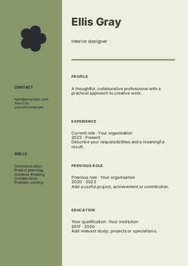 Interiors · Botanical resume template