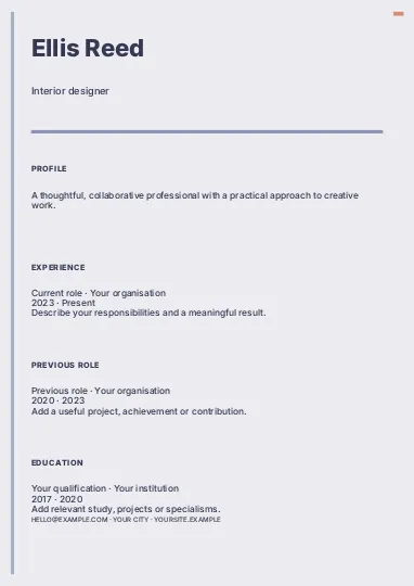Interior designer · Classic resume template