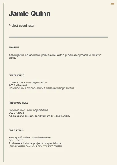 Project coordinator · Classic resume template