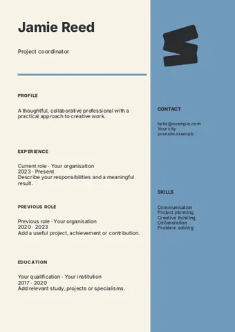 Project coordinator · Duotone resume template