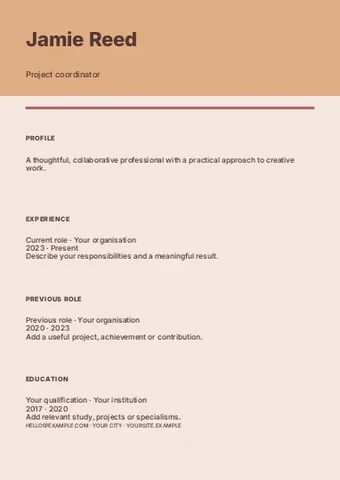 Project coordinator · Frame resume template