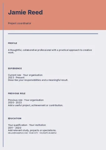 Project coordinator · Modern resume template