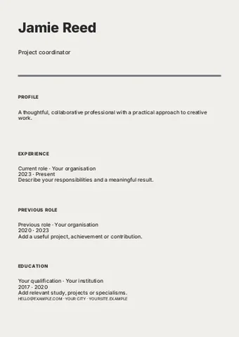 Project management · Monochrome resume template