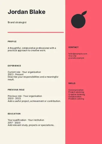 Branding · Bold resume template