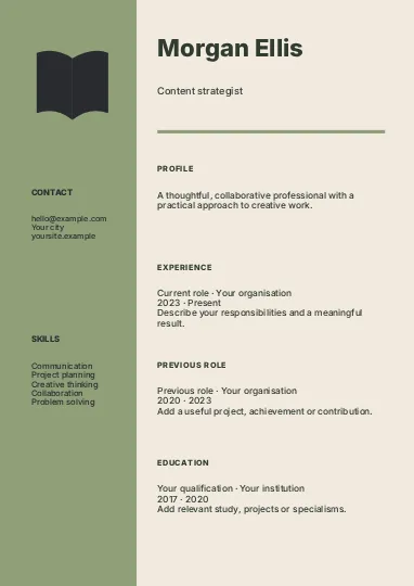 Marketing · Editorial resume template