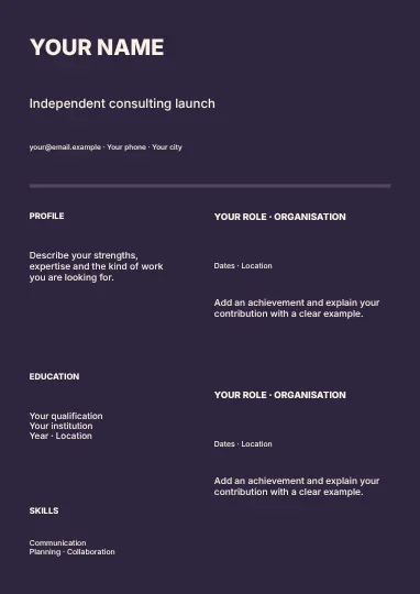 Independent consulting launch · Structured resume template