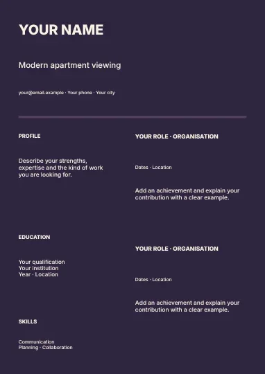 Modern apartment viewing · Structured resume template