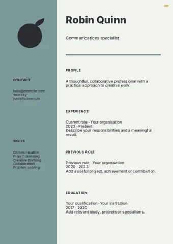 Communications specialist · Linework resume template