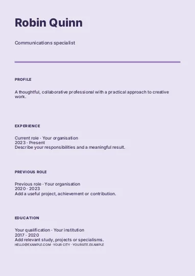 Communications specialist · Orbit resume template
