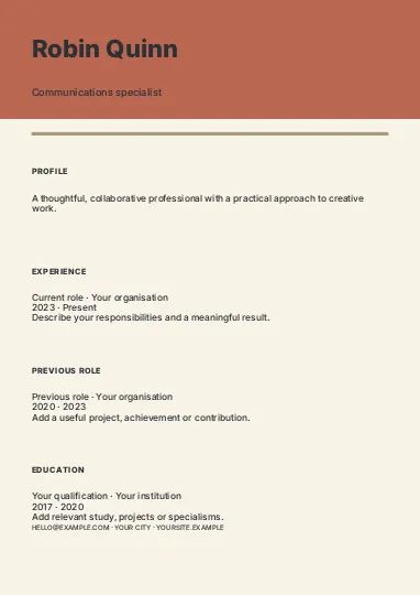 Communications specialist · Studio resume template