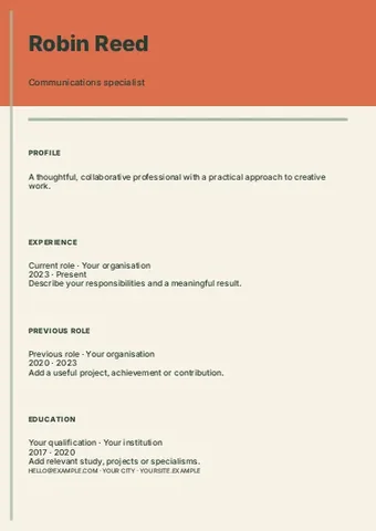 Communications specialist · Modern resume template