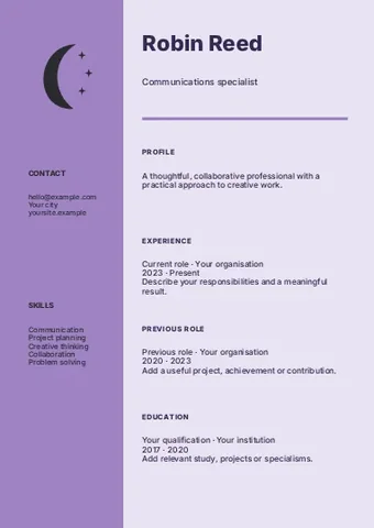 Communications specialist · Stencil resume template