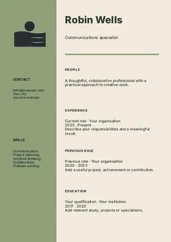Communications · Editorial resume template