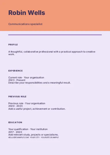 Communications · Playful resume template