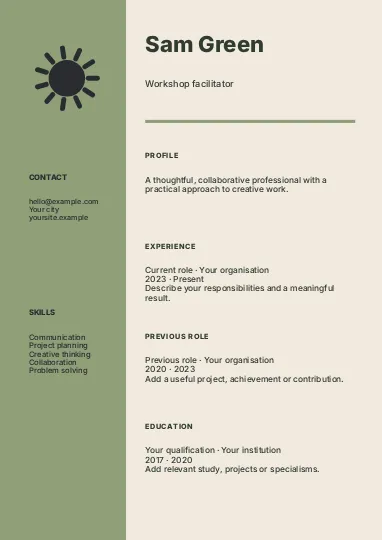 Education · Editorial resume template