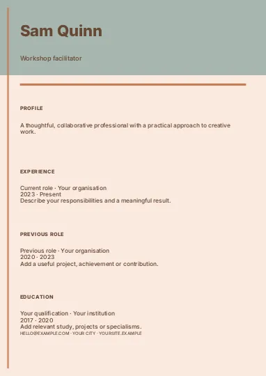 Workshop facilitator · Terrace resume template